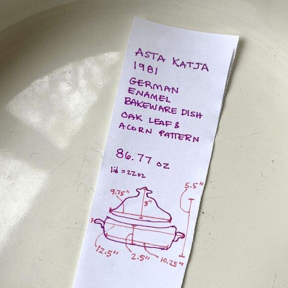 Vintage 1981 Asta Katja German Enamel Bakeware Dish Oak Leaf & Acorn - Picture 10 of 13